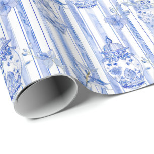 Grandmillennial Blue Chinoiserie Ginger Jar Wrapping Paper