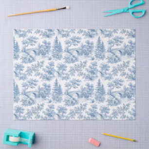 Grandmillennial Blue Toile Country Landscape Tissue Paper