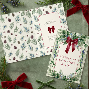 Grandmillennial Botanical Bow Comfort and Joy Holiday Card