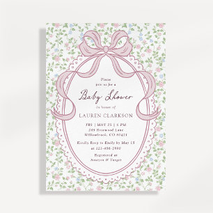 Grandmillennial Bow Baby Shower Invitation