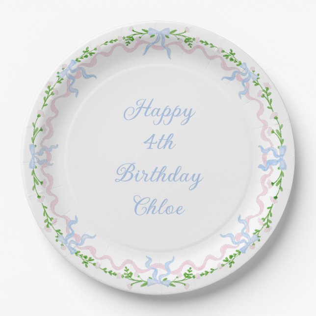 Grandmillennial Bows Birthday Paper Plate (Front)