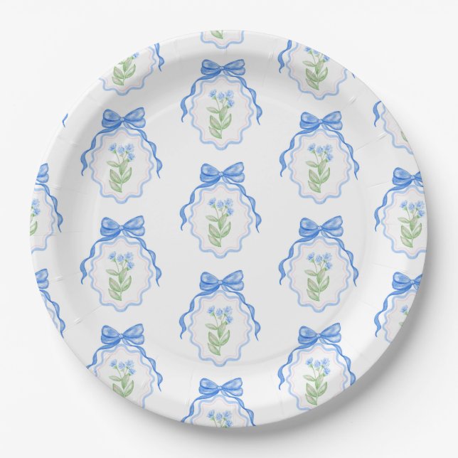 Grandmillennial Bows Paper Plate (Front)