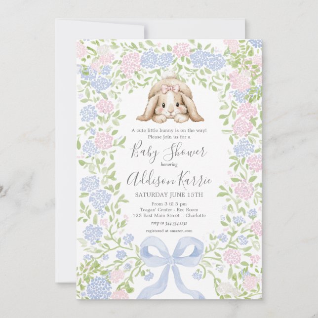 Grandmillennial Bunny Rabbit baby shower invite (Front)