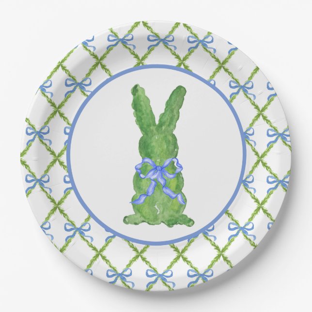Grandmillennial Chinoiserie Bunny Topiary Paper Pl Plate (Front)