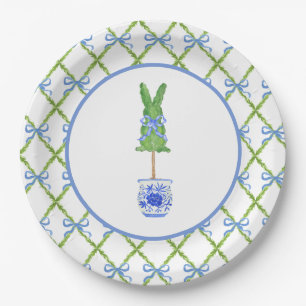 Grandmillennial Chinoiserie Bunny Topiary Paper Plate