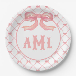 Grandmillennial Chinoiserie Monogram Bamboo & Bow Paper Plate