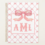 Grandmillennial Chinoiserie Monogram Bamboo & Bow Planner<br><div class="desc">This bamboo trellis design features a very chic pink and white bamboo lattice patterned background with a coordinating pink bows. You can personalize with your monogram initials.</div>
