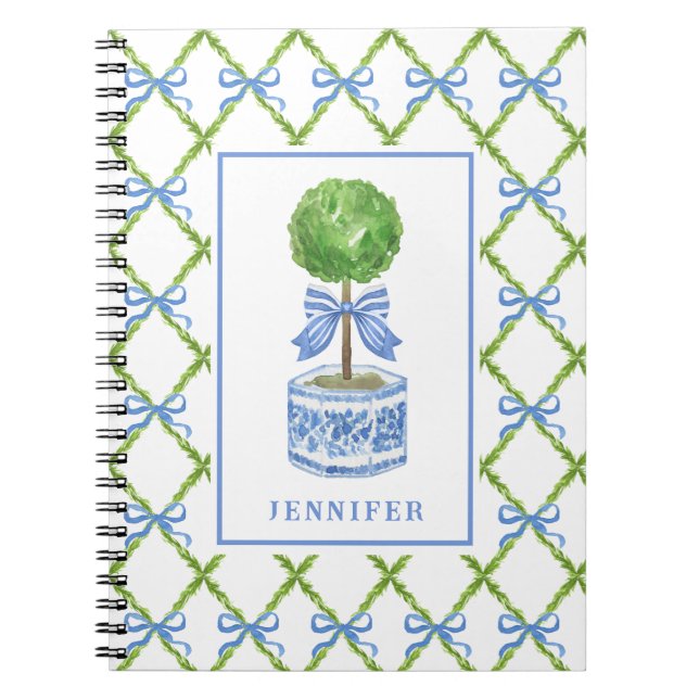 Grandmillennial Chinoiserie Topiary | Personalized Notebook (Front)