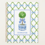 Grandmillennial Chinoiserie Topiary | Personalized Planner<br><div class="desc">This personalized topiary planner design features a very chic blue and green lattice patterned background with a coordinating topiary in a blue and white chinoiserie ginger jar vase.</div>