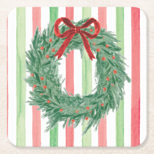 Grandmillennial Christmas Bow Wreath Coasters