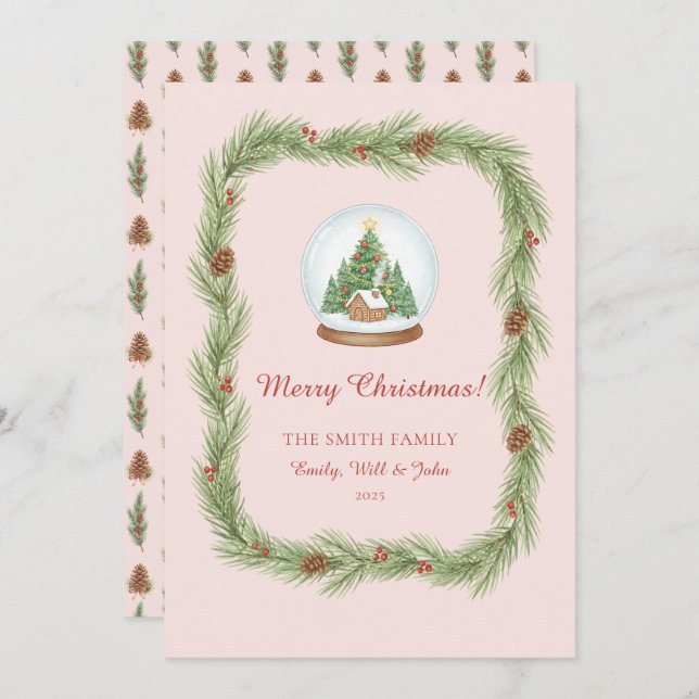 Grandmillennial Christmas Garland & Pinecone Holiday Card (Front/Back)