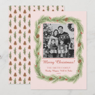 Grandmillennial Christmas Garland & Pinecone Photo Holiday Card