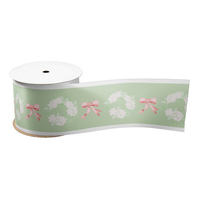 Grandmillennial Christmas Hydrangea Ribbon Red Bow Satin Ribbon (Spool)