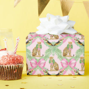 Grandmillennial Christmas Leopard Monogram Wrapping Paper