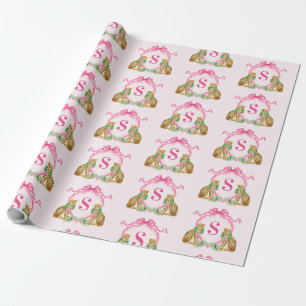 Grandmillennial Christmas Leopard Monogram Wrapping Paper
