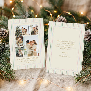 Grandmillennial Christmas Stripes Photo Collage Holiday Card