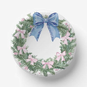 Grandmillennial Christmas Wreath Monogram Paper Plate