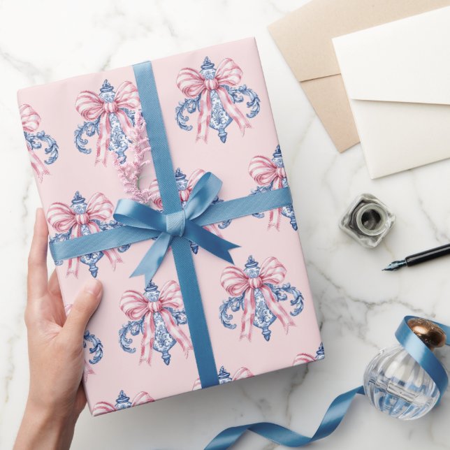 Grandmillennial Damask Christmas Ornament Wrapping Paper (Gifting)