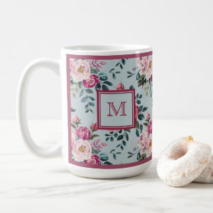 Grandmillennial Dusty Rose Floral Custom Monogram Coffee Mug