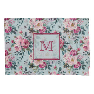 Grandmillennial Dusty Rose Floral Custon Monogram Pillowcase