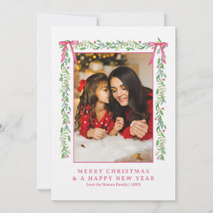 Grandmillennial Evergreen Swag with Bows   Photo Invitation