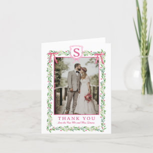 Grandmillennial Evergreen Swag with Bows   Photo Thank You Card