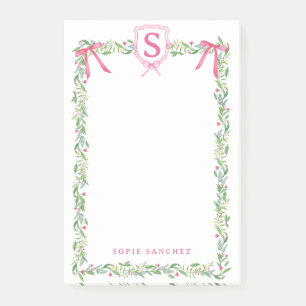 Grandmillennial Evergreen Swag with Monogram Post-it Notes