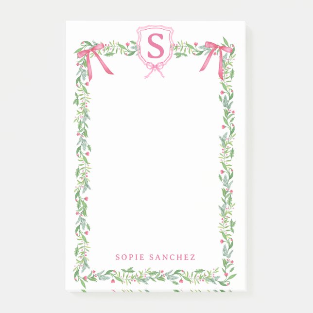 Grandmillennial Evergreen Swag with Monogram Post-it Notes (Front)