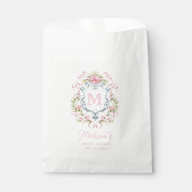 Grandmillennial Floral Crest Monogram | Bridal  Favour Bag (Front)