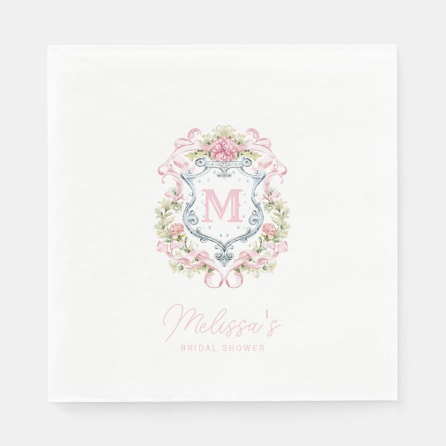 Grandmillennial Floral Crest Monogram | Bridal  Napkin (Front)