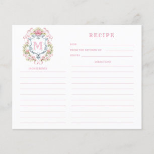 Grandmillennial Floral Crest Monogram Recipe Card
