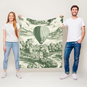 Grandmillennial Green French Toile Scenic Pattern Fleece Blanket