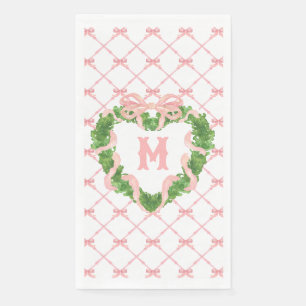 Grandmillennial Heart Wreath Monogram  Napkin