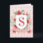 Grandmillennial Holiday Crest | Christmas Monogram Card<br><div class="desc">This blank Christmas card has a preppy grandmillennial design featuring a floral crest surrounded with berries with a monogram letter in the center.</div>