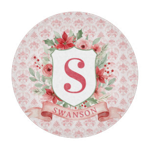 Grandmillennial Holiday Crest Christmas Monogram Cutting Board