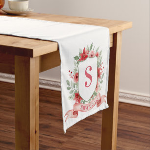 Grandmillennial Holiday Crest   Christmas Monogram Medium Table Runner