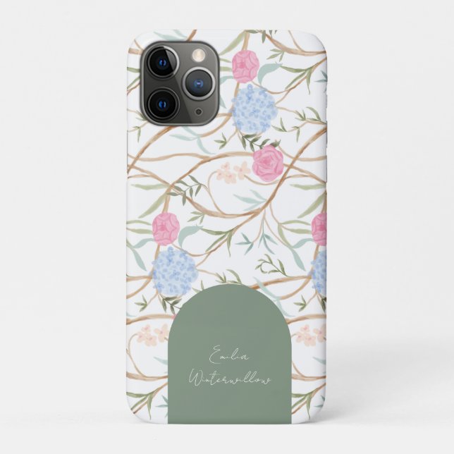Grandmillennial Painterly Hydrangea Customizable Case-Mate iPhone Case (Back)