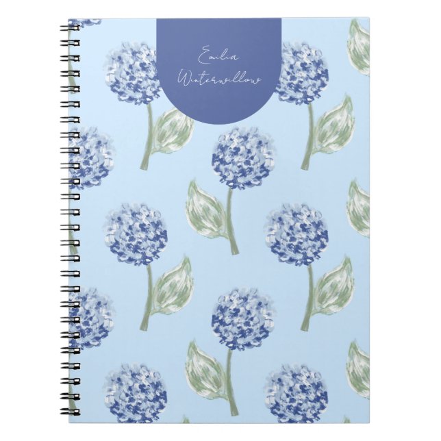 Grandmillennial Painterly Hydrangea Customizable Notebook (Front)
