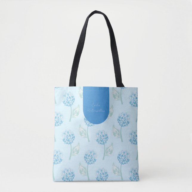 Grandmillennial Painterly Hydrangea Customizable Tote Bag (Front)
