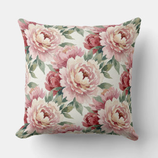 Grandmillennial Peonies | Blush Cream Throw Pillow