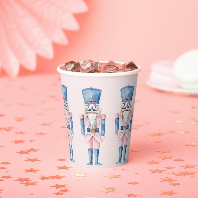 Grandmillennial Pink and Blue Holiday Nutcracker  Paper Cups (Insitu)