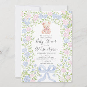 Grandmillennial pink Bear baby shower invite