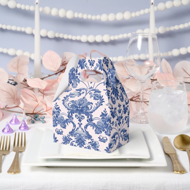 Grandmillennial Pink & Blue Damask  Favor Box (Wedding)