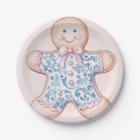 Grandmillennial Pink & Blue Damask Gingerbread Man