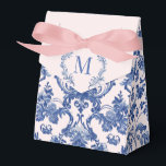 Grandmillennial Pink & Blue Damask Monogram Favor Box<br><div class="desc">This Christmas party favour box design has a preppy grandmillennial design featuring a navy blue damask pattern on a blush pink background. There is a place on the top flap to add your monogram initial. The front and back have a coordinating damask pattern.</div>
