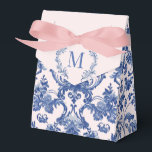 Grandmillennial Pink & Blue Damask Monogram Favor Box<br><div class="desc">This Christmas party favour box design has a preppy grandmillennial design featuring a navy blue damask pattern on a blush pink background. There is a place on the top flap to add your monogram initial. The front and back have a coordinating damask pattern.</div>
