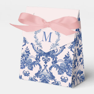 Grandmillennial Pink & Blue Damask Monogram Favor Box