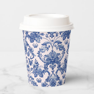 Grandmillennial Pink & Blue Damask Paper Cups