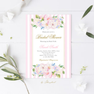 Grandmillennial Pink Stripe Bridal Shower  Invitation