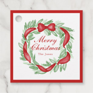 Grandmillennial Preppy Christmas Wreath Monogram Favour Tags